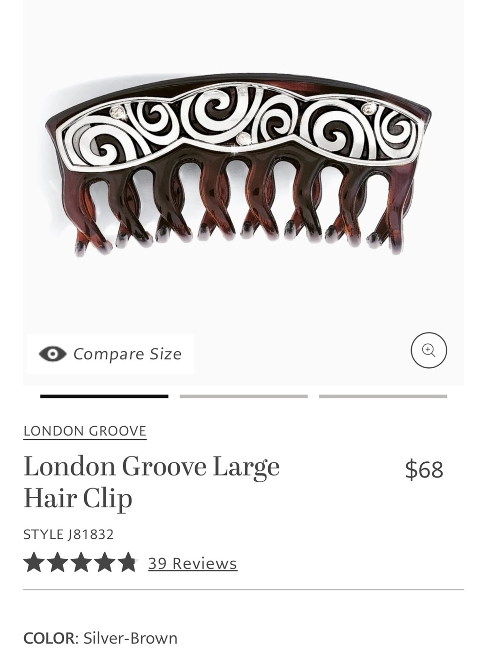 Brighton Black and Silver Swirl Hair Claw Clip - Picture 6 of 6